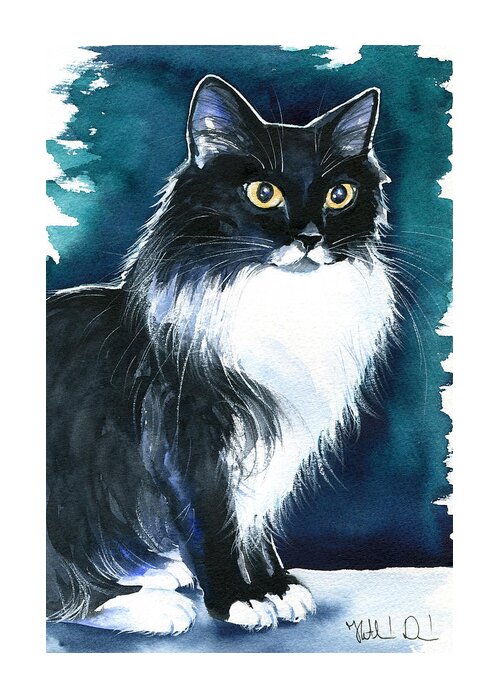 Molly Long Haired Tuxedo Cat Painting Greeting Card by Dora Hathazi Mendes