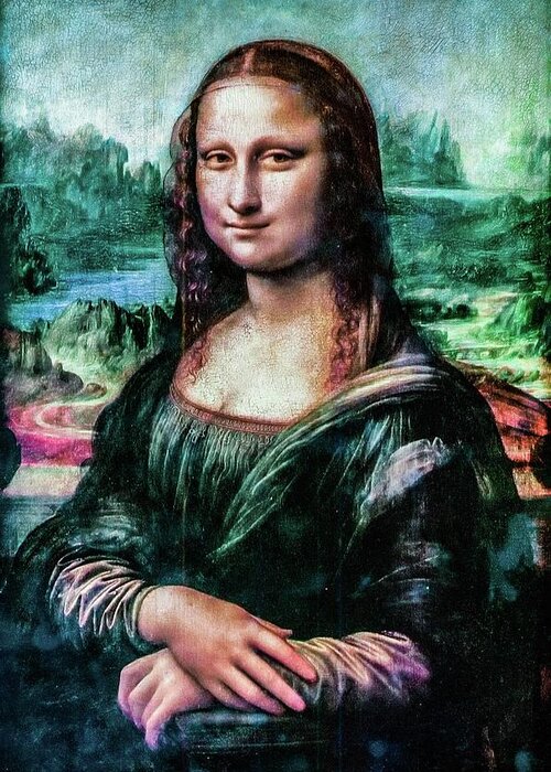 Mona Lisa Greeting Card featuring the mixed media Mona Lisa by Teresa Trotter
