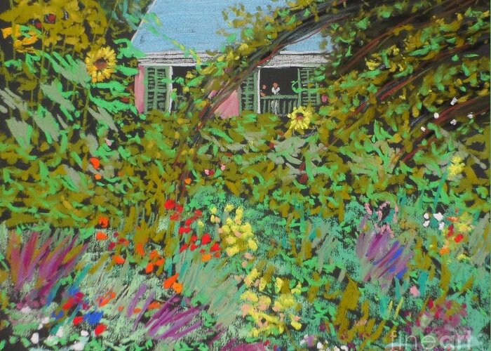 Garden Greeting Card featuring the pastel Monet's Garden by Rae Smith PAC