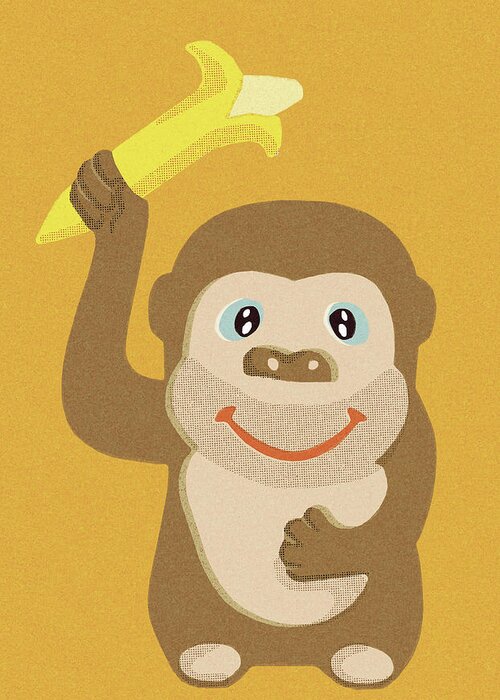 Animal Greeting Card featuring the drawing Monkey with banana by CSA Images