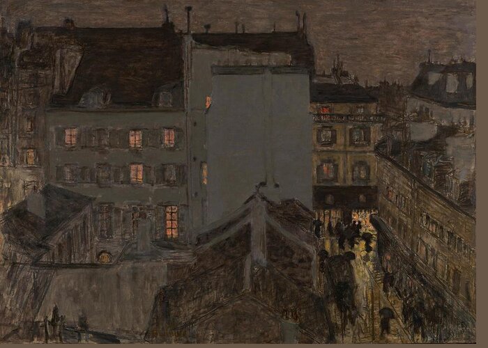 Oil On Paper On Panel Greeting Card featuring the painting Montmartre in the Rain. by Pierre Bonnard -1867-1947-