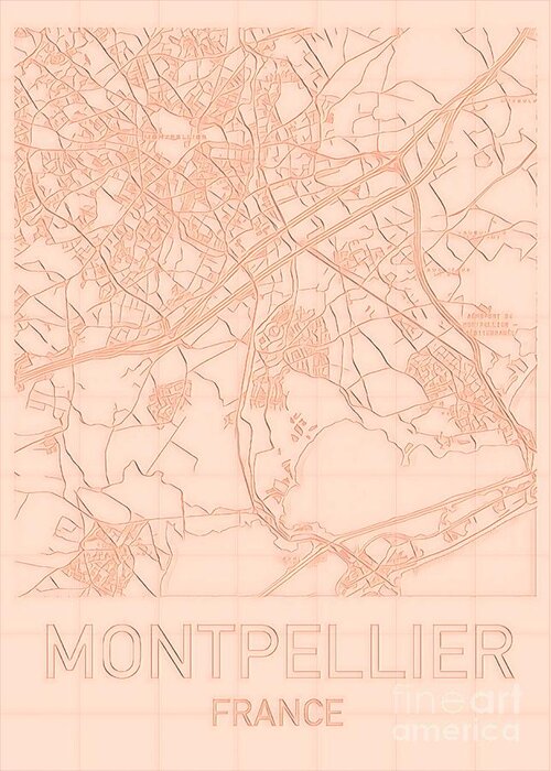 Montpellier Greeting Card featuring the digital art Montpellier Blueprint City Map by HELGE Art Gallery