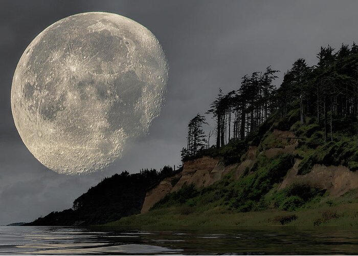 Moon Greeting Card featuring the photograph Moon and Beach by Bob Cournoyer