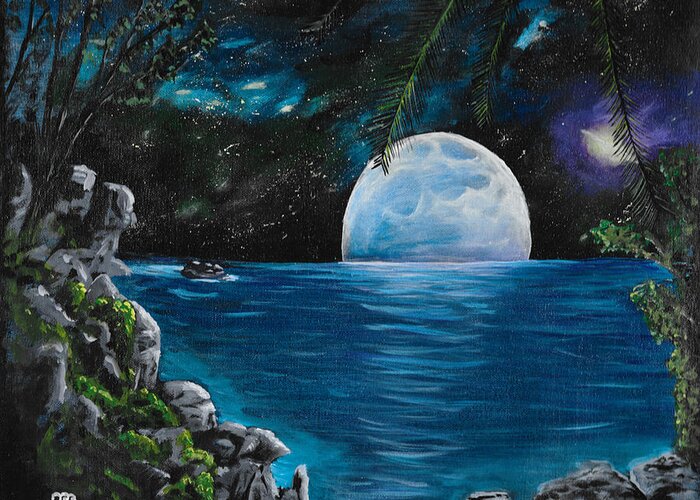 Blue Moon Greeting Card featuring the painting Moon light Island by David Bigelow