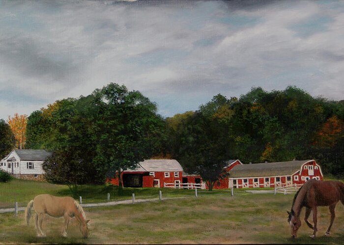 Horses Greeting Card featuring the painting Moonracer Farm by Rick Fitzsimons