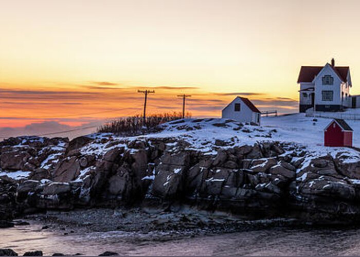 Sunrise Greeting Card featuring the photograph Morning at Nubble by Mark Papke