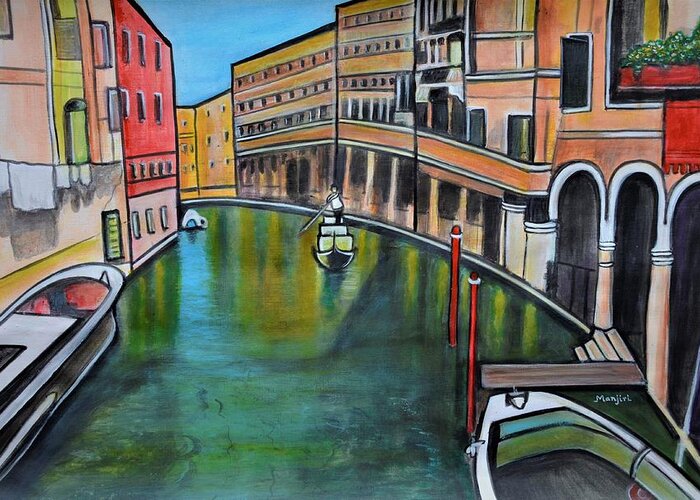 Venicepainting Greeting Card featuring the painting Morning in Venice landscape Italy by Manjiri Kanvinde