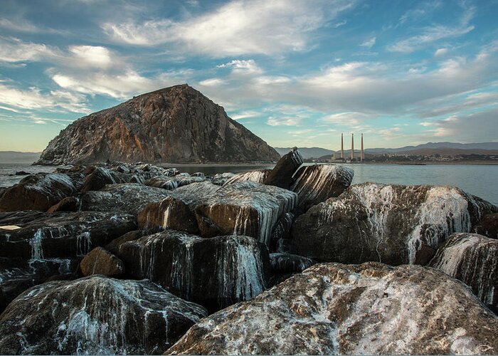 Morro Bay Greeting Card featuring the photograph Morro Rock Breakwater by Mike Long