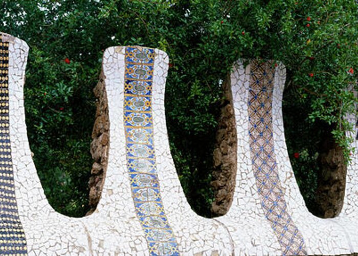 Photography Greeting Card featuring the photograph Mosaic Details On A Wall, Park Guell by Panoramic Images