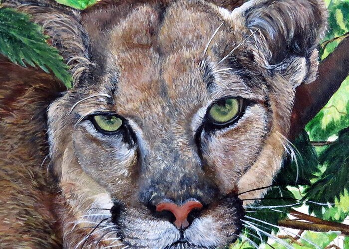 Mountain Lion Greeting Card featuring the painting Mountain Lion Portrait by Marilyn McNish