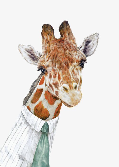 Giraffe Greeting Card featuring the painting Mr Giraffe by Animal Crew
