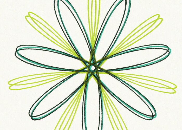 Accent Ornament Greeting Card featuring the drawing Multi Green Flower Line Design by CSA Images