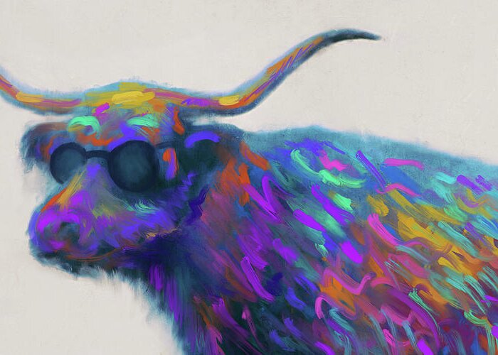 Animal Greeting Card featuring the painting Multicolor Bull by Dan Meneely
