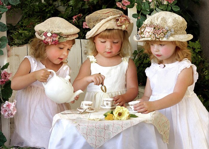 3 Little Girls Tea Party Greeting Card featuring the photograph Murphy?s Girls by Sharon Forbes