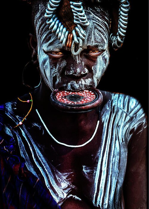 Documentary Greeting Card featuring the photograph Mursi Woman by Giuseppe Damico