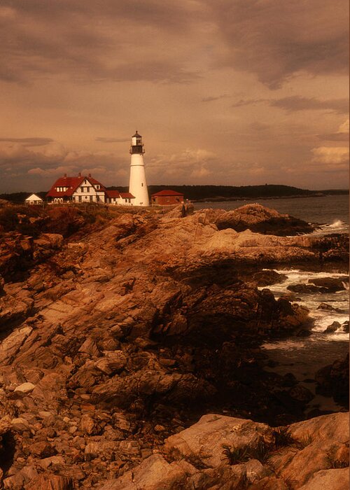 Outdoors Greeting Card featuring the photograph Museum And Portland Head Light House At by Mark Newman