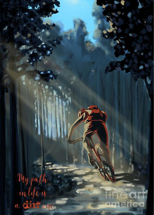 Mountainbike Art Greeting Card featuring the painting My dirt path by Sassan Filsoof