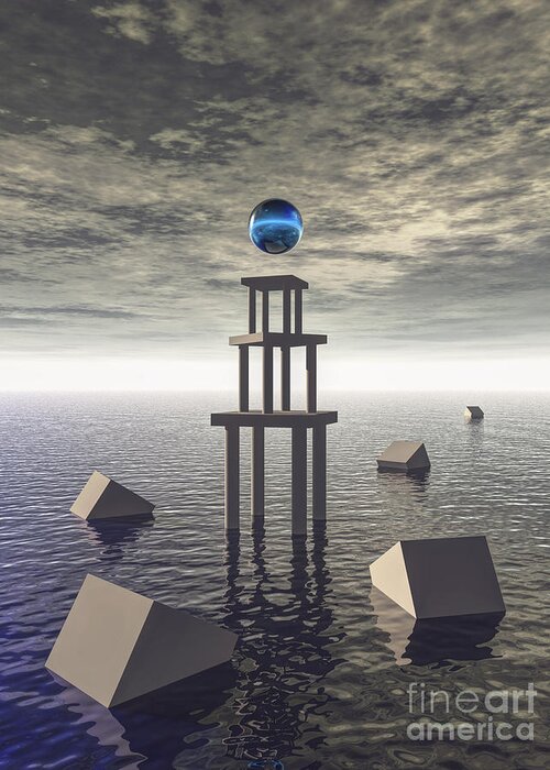 Structure Greeting Card featuring the digital art Mysterious Tower At Sea by Phil Perkins