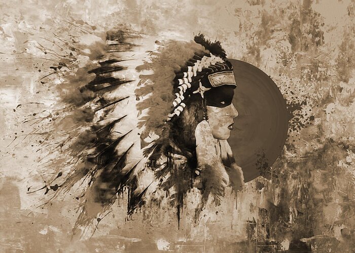 Native American Greeting Card featuring the painting Native American Art uujq by Gull G