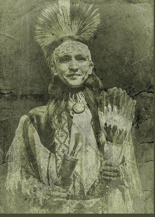 Black &white Vintage American Indian Photograph Greeting Card featuring the photograph Native American Dancer by Joan Reese