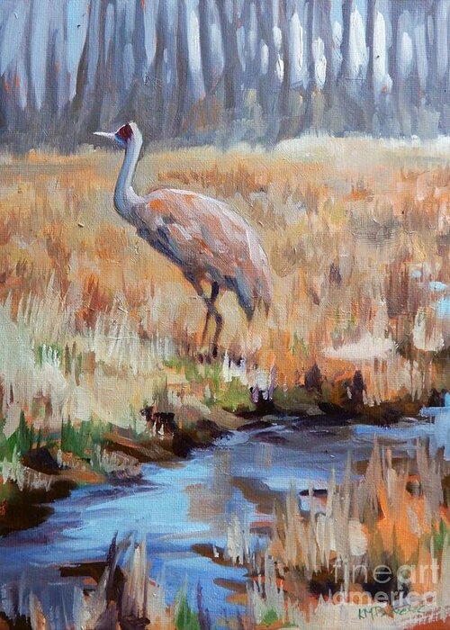 Sandhill Crane Greeting Card featuring the painting Nature's Birdbath by K M Pawelec