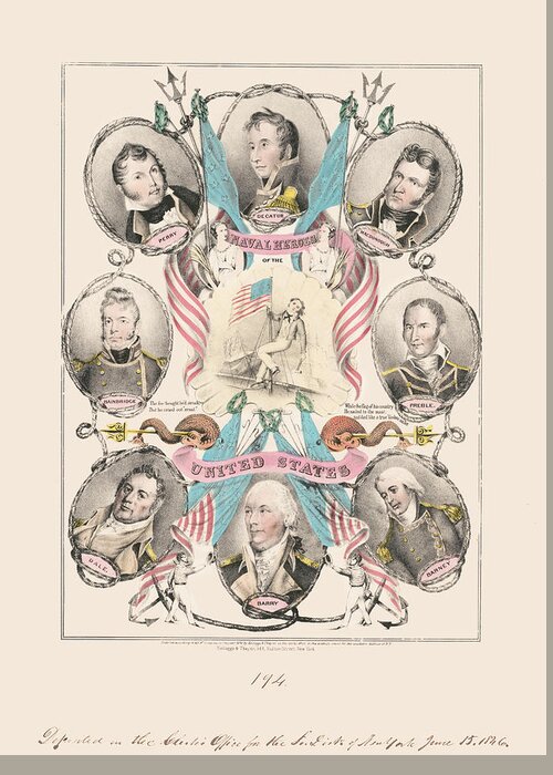 War Of 1812 Greeting Card featuring the painting Naval heroes of the United States by Kelloggs & Thayer