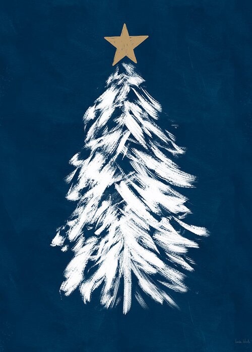 #faaAdWordsBest Greeting Card featuring the mixed media Navy and White Christmas Tree 3- Art by Linda Woods by Linda Woods