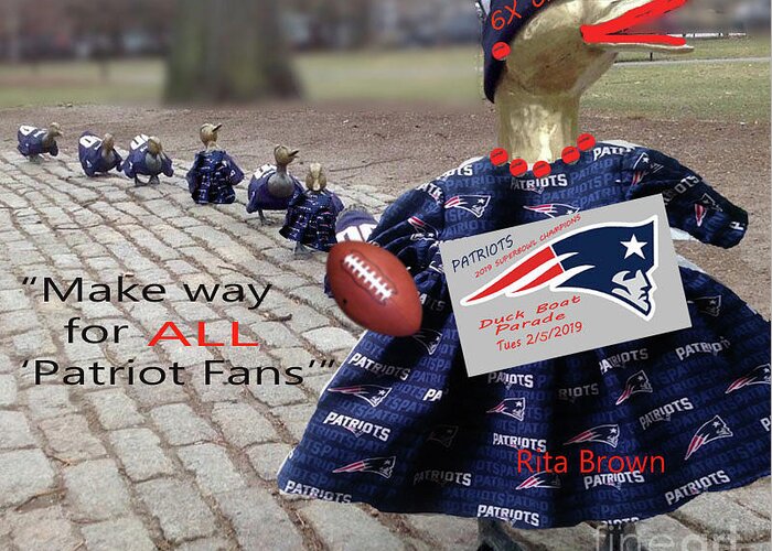 New England Patriots Greeting Card featuring the mixed media N.E. Patriots 6x Champs by Rita Brown