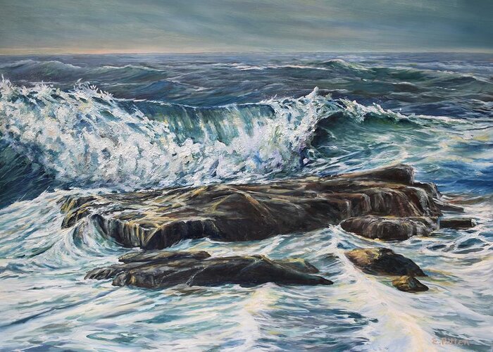 Ocean Greeting Card featuring the painting Rolling Surf by Eileen Patten Oliver