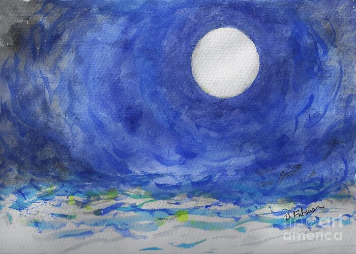 Watercolor Greeting Card featuring the painting Neptune Full Moon by Denise F Fulmer