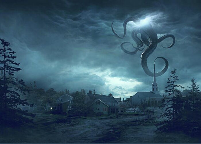 Lovecraft Greeting Card featuring the digital art New England by Guillem H Pongiluppi