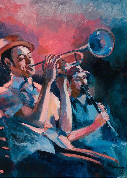 New Orleans Greeting Card featuring the painting New Orleans Jazz Trumpet by Al Sprague