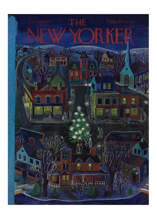 Suburb Greeting Card featuring the painting New Yorker December 15, 1951 by Ilonka Karasz