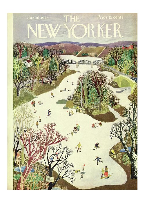 Children Greeting Card featuring the painting New Yorker January 16, 1943 by Ilonka Karasz