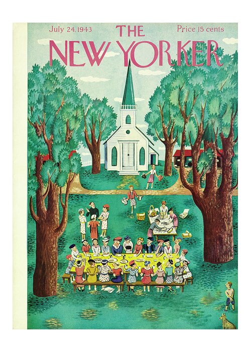 Religion Greeting Card featuring the painting New Yorker July 24 1943 by Ilonka Karasz