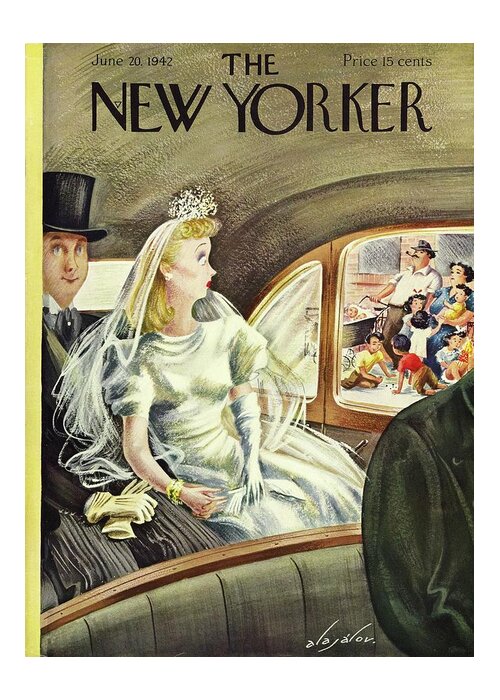 Auto Greeting Card featuring the painting New Yorker June 20 1942 by Constantin Alajalov