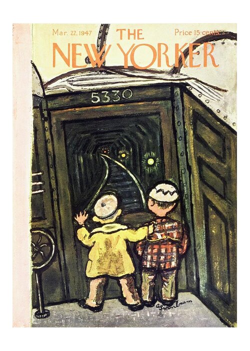 Illustration Greeting Card featuring the painting New Yorker March 22, 1947 by Abe Birnbaum