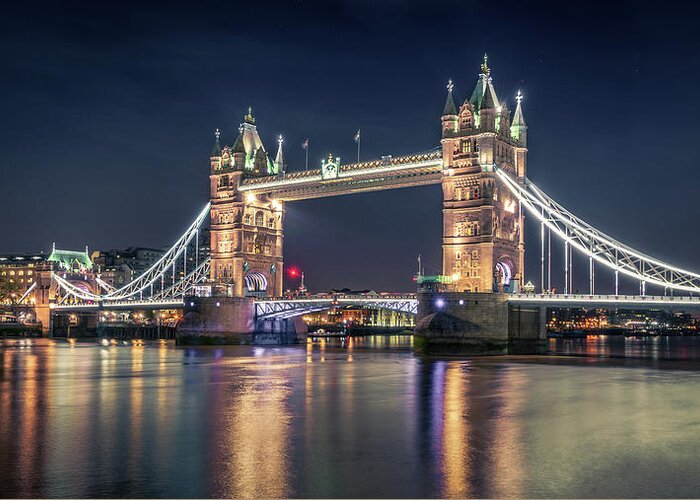 London Greeting Card featuring the photograph Night At The Tower Bridge by Nader El Assy