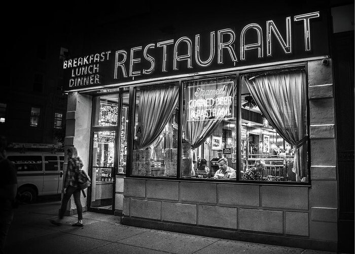 24 Hour Diner Greeting Card featuring the photograph Night At Waverly Diner In Black and White by Greg and Chrystal Mimbs