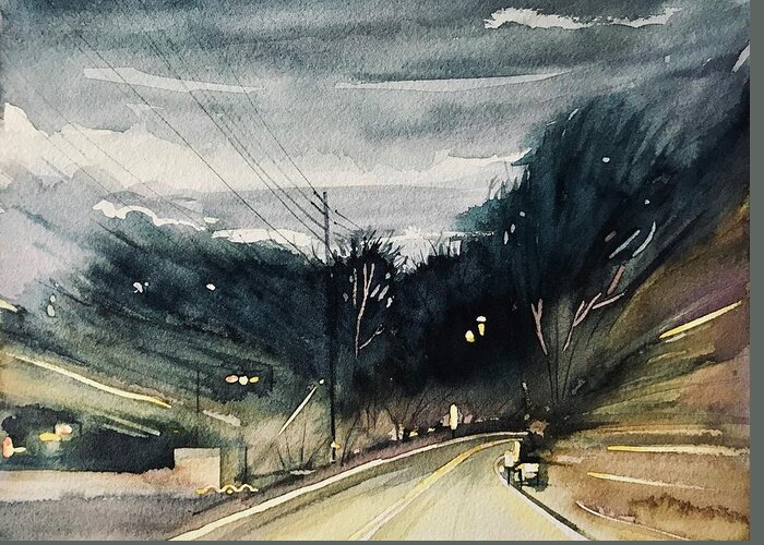 Driving Greeting Card featuring the painting Night Ride Home by Luisa Millicent