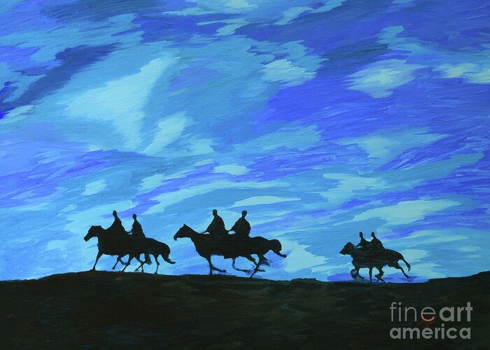 Night Greeting Card featuring the painting Night Riders by Aicy Karbstein