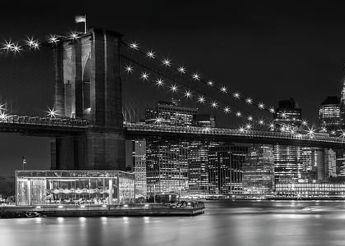 New York Greeting Card featuring the photograph Night-Skyline NEW YORK CITY bw by Melanie Viola