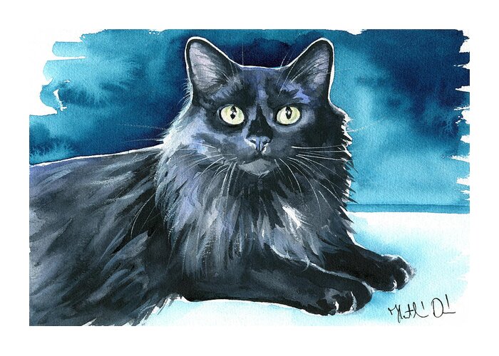 Cat Greeting Card featuring the painting Noah Black Cat Painting by Dora Hathazi Mendes