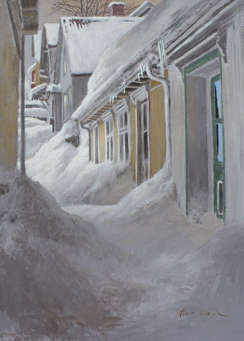 Hans Saele Greeting Card featuring the painting Nordic Town Houses by Hans Egil Saele