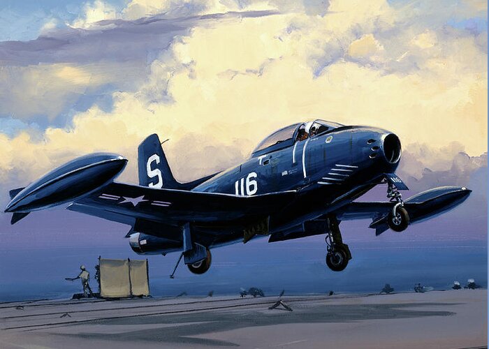 Military Aircraft Greeting Card featuring the painting North American FJ-1 Fury by Jack Fellows