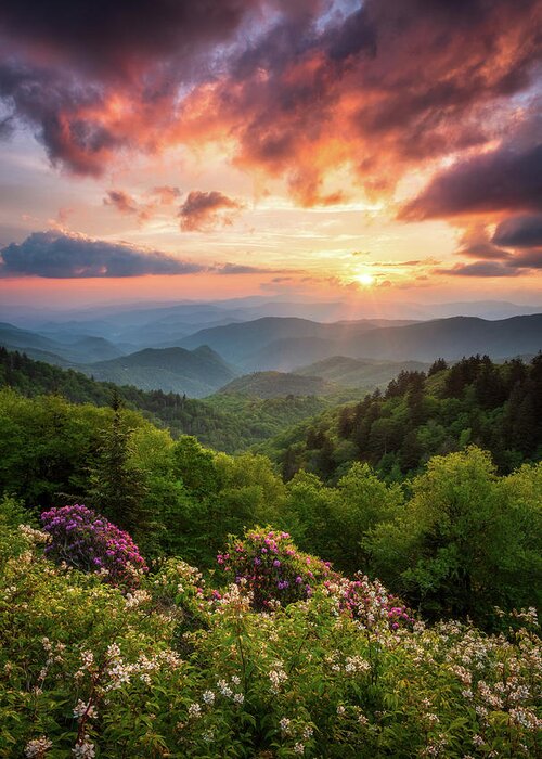Great Smoky Mountains Greeting Card featuring the photograph North Carolina Great Smoky Mountains Sunset Landscape Cherokee NC by Dave Allen