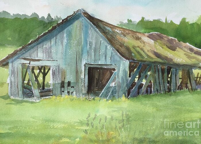Barn Greeting Card featuring the painting Northern State Farm, Skagit Valley by Watercolor Meditations