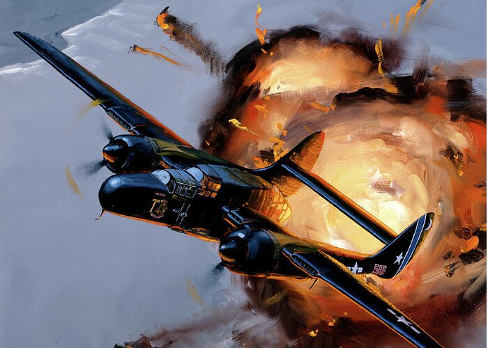 Military Aircraft Greeting Card featuring the painting Northrop P-61B Black Widow by Jack Fellows