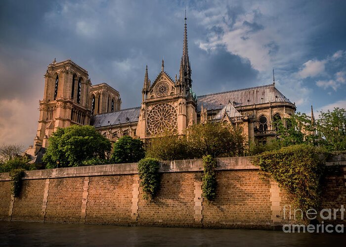 Golden Hour Greeting Card featuring the photograph Notre Dame at the Seine, Paris 2016 by Liesl Walsh