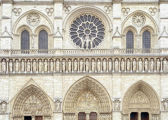 Notre Dame Facade Details I Greeting Card featuring the photograph Notre Dame Facade Details I by Cora Niele